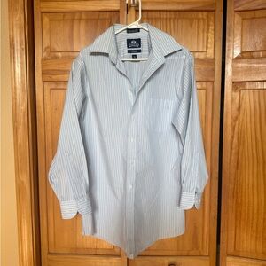 Stafford Men's Blue and White Pinstripe Dress Shirt